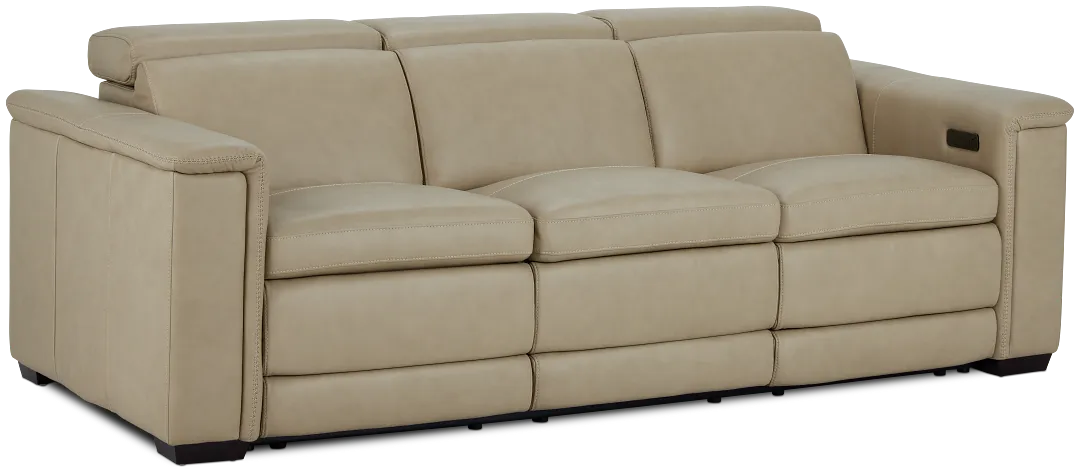 Ainsley Beige Leather Power Reclining Sofa