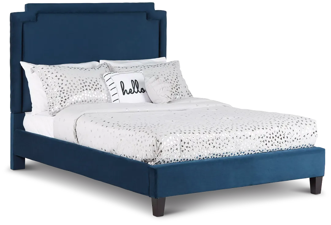 Whitney Dark Blue Uph Platform Bed