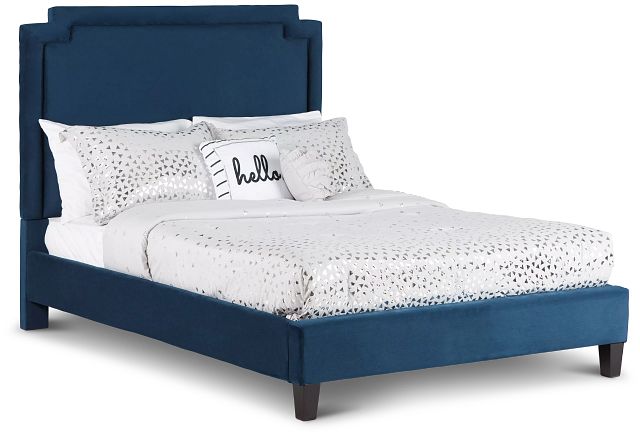 Whitney Dark Blue Uph Platform Bed