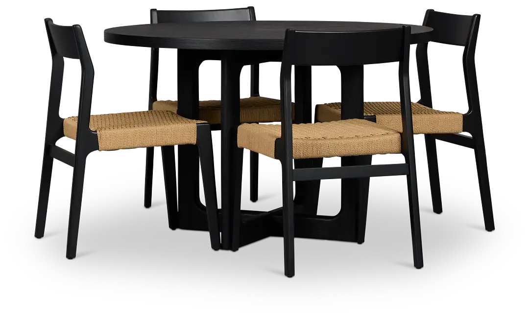 Santorini Black Round Table & 4 Woven Chairs Santorini Black Round Table & 4 Woven Chairs