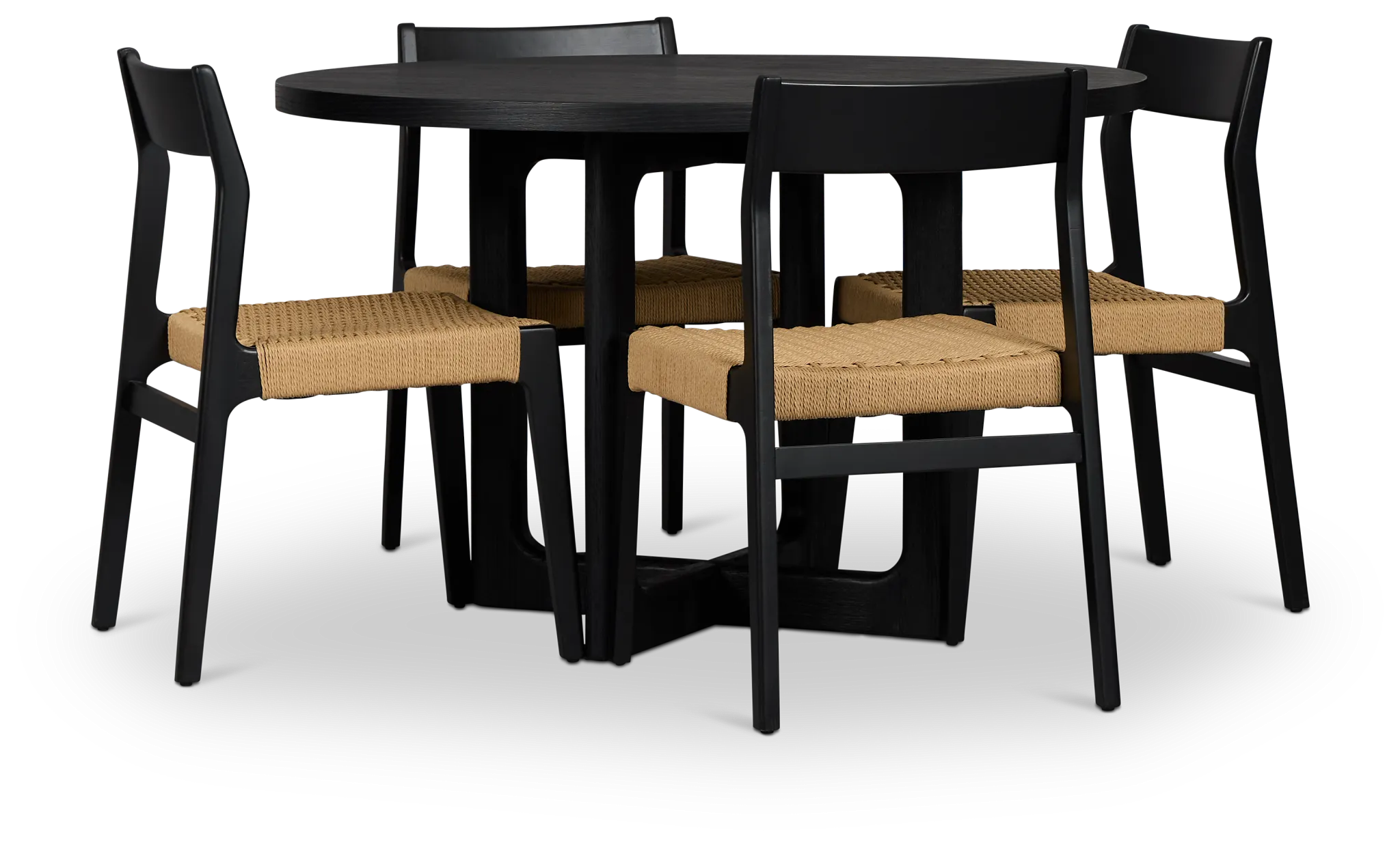 Santorini Black Round Table & 4 Woven Chairs
