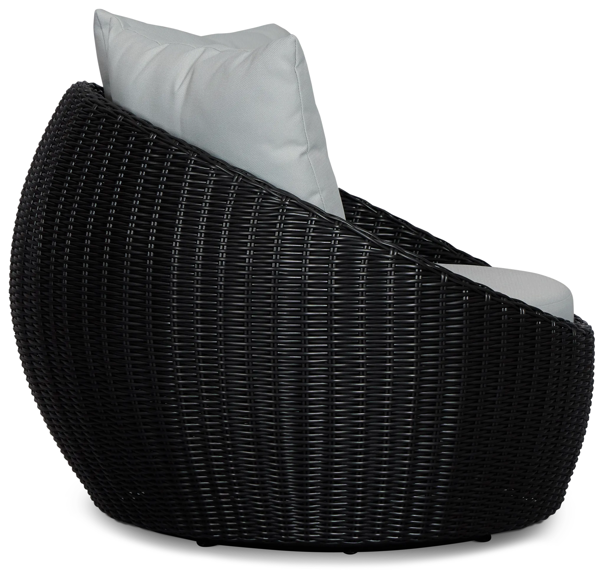 Montecito Black Curved Swivel Chair With Light Blue Cushions