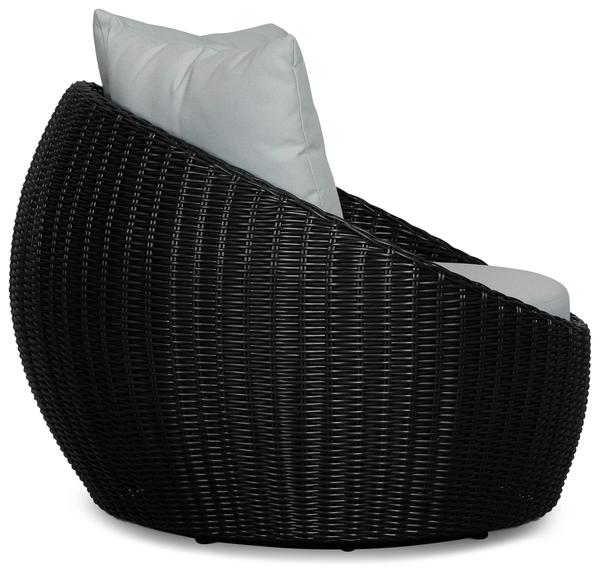 Montecito Black Curved Swivel Chair With Light Blue Cushions Montecito Black Curved Swivel Chair With Light Blue Cushions