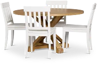 Nantucket Light Tone Round Table & 4 White Wood Chairs