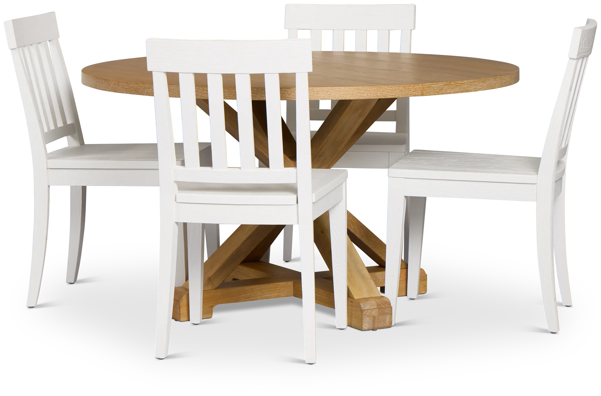 Nantucket Light Tone Round Table & 4 White Wood Chairs