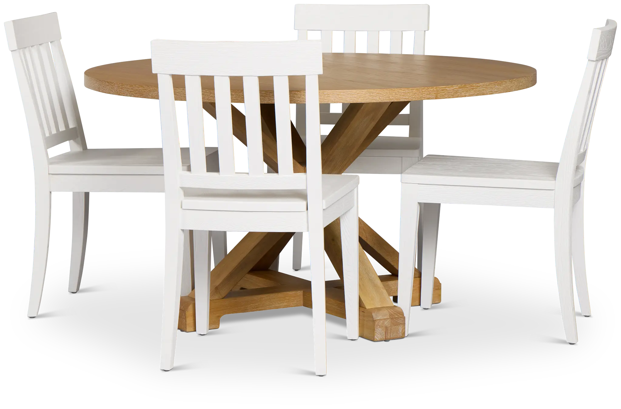 Nantucket Light Tone Round Table & 4 White Wood Chairs Nantucket Light Tone Round Table & 4 White Wood Chairs