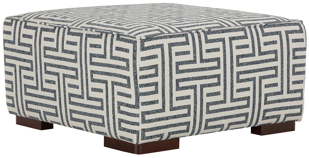 Doric Blue Fabric Accent Ottoman