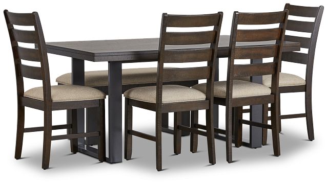 Sawyer Dark Tone Rect Table, 4 Chairs & Bench (5)