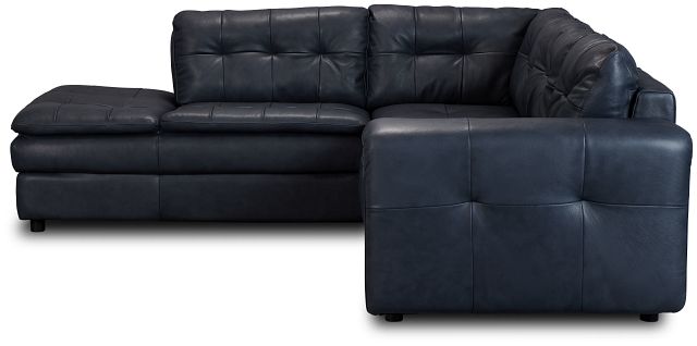 Rowan Navy Leather Small Left Bumper Sectional