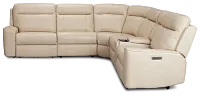 Benji Light Beige Lthr/vinyl Medium Triple Power 2-arm Sectional