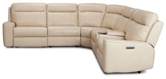 Benji Light Beige Lthr/vinyl Medium Triple Power 2-arm Sectional