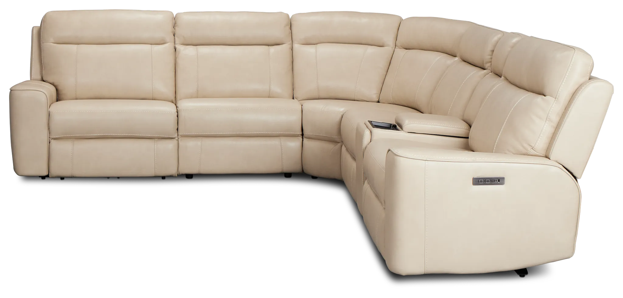 Benji Light Beige Lthr/vinyl Medium Triple Power 2-arm Sectional