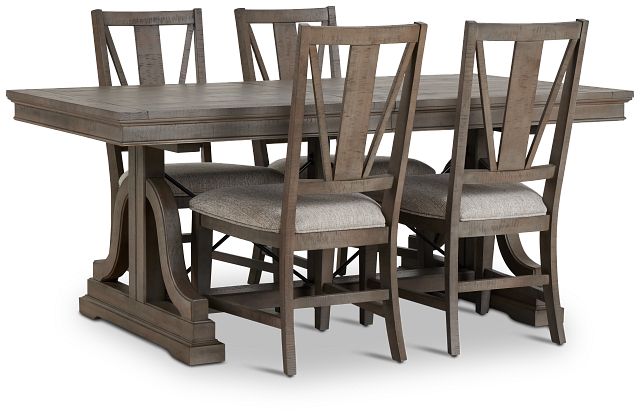 Heron Cove Light Tone Trestle Rectangular Table & 4 Upholstered Chairs