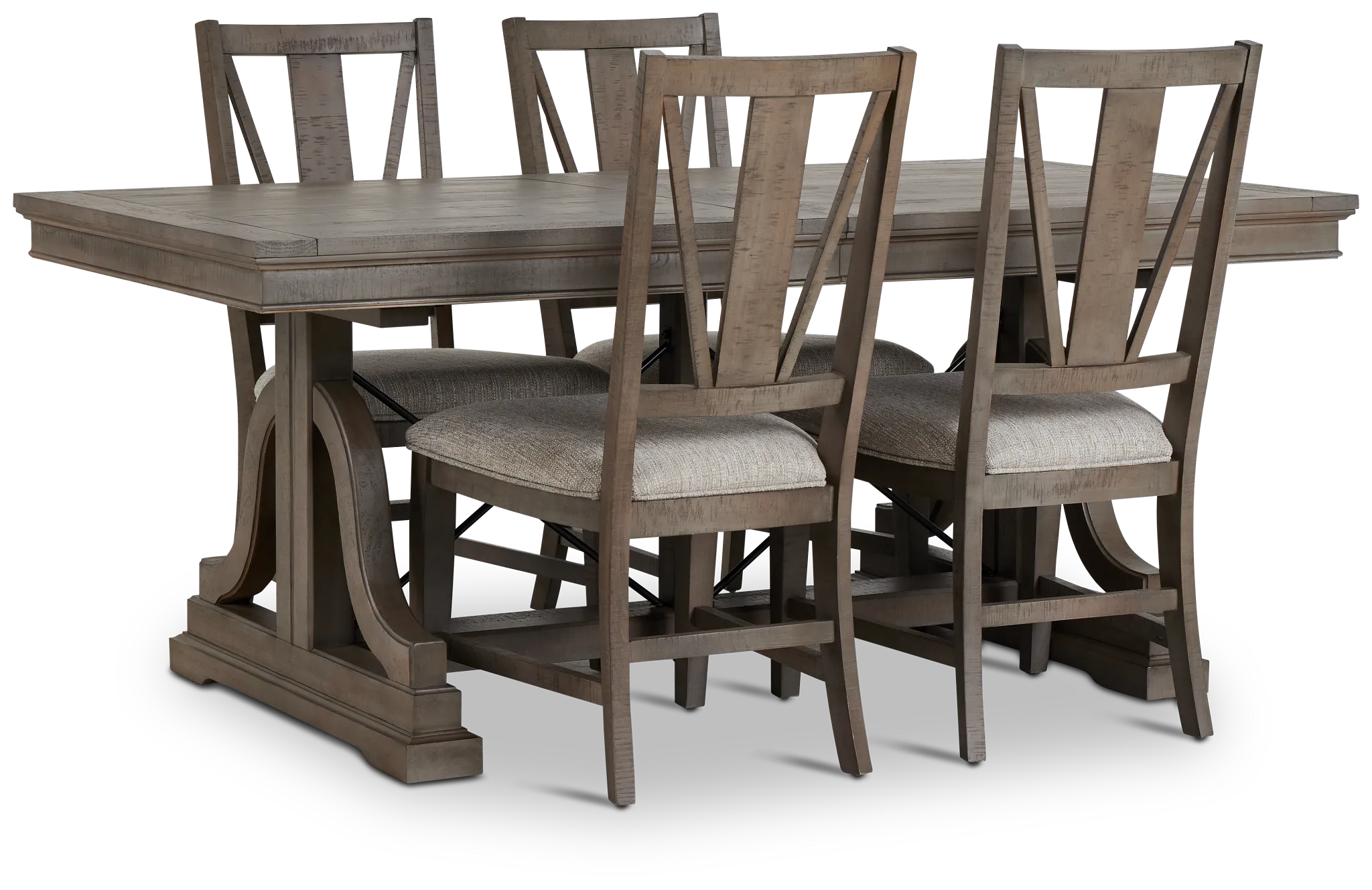 Heron Cove Light Tone Trestle Rectangular Table & 4 Wood Chairs