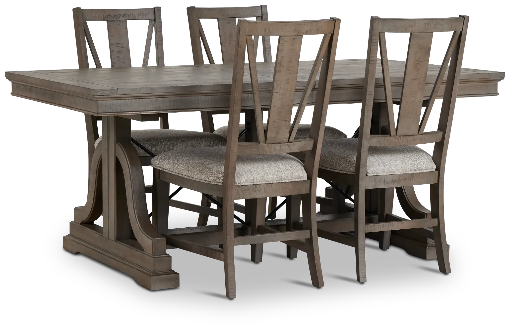 Heron Cove Light Tone Trestle Rectangular Table & 4 Wood Chairs Heron Cove Light Tone Trestle Rectangular Table & 4 Wood Chairs