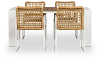 Sunrise White Teak Rectangular Table & 4 Aluminum Arm Chairs