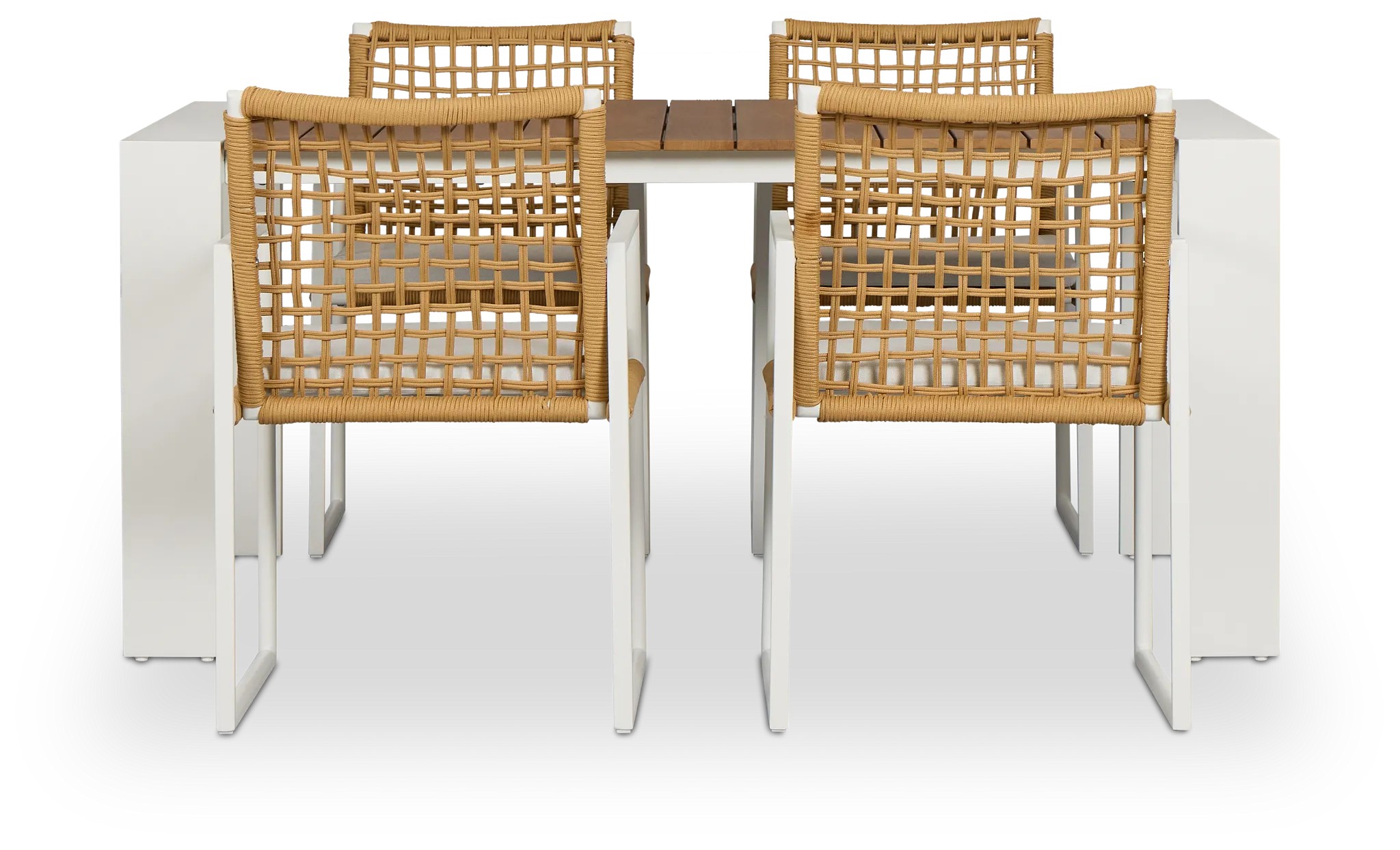 Sunrise White Teak Rectangular Table & 4 Aluminum Arm Chairs