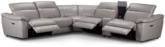 Marion Gray Lthr/vinyl Medium Triple Power 2-arm Sectional