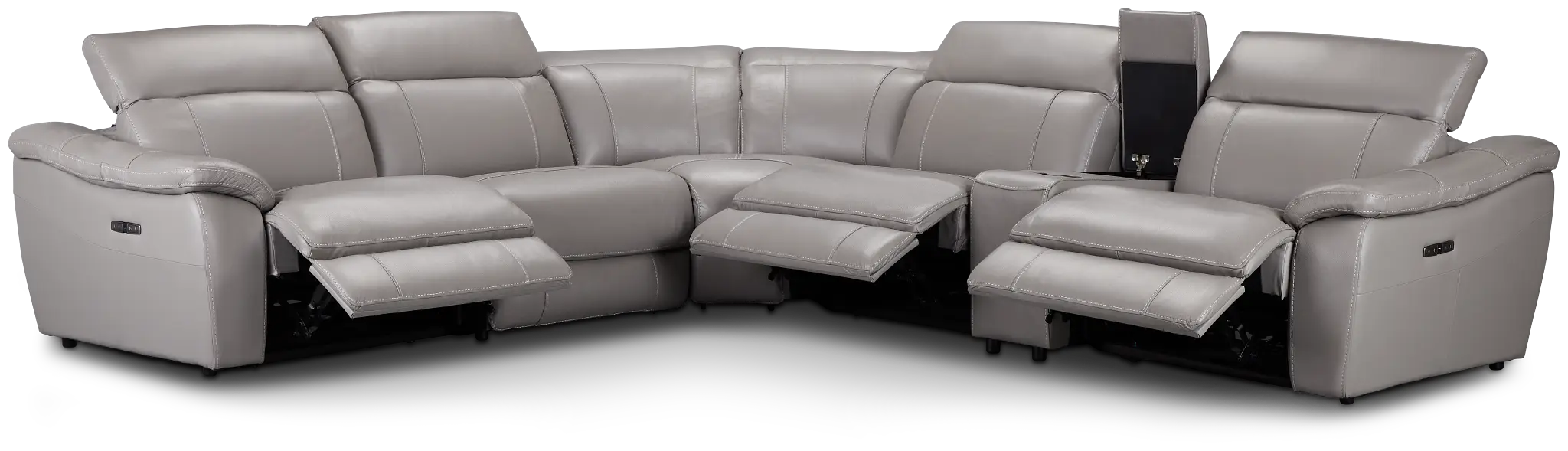 Marion Gray Lthr/vinyl Medium Triple Power 2-arm Sectional Marion Gray Lthr/vinyl Medium Triple Power 2-arm Sectional
