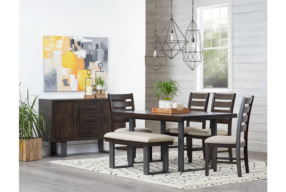 Sawyer Dark Tone Rect Table, 4 Chairs & Bench