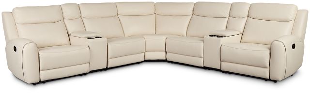 Walker Ivory Lthr/vinyl Large Dual Manually Reclining Two-arm Sectional