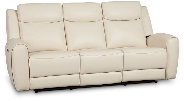 Walker Ivory Lthr/vinyl Power Reclining Sofa W/ Power Headrest