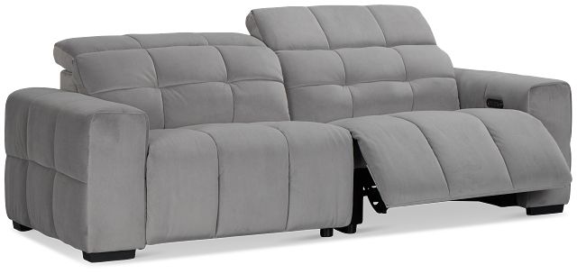 Gemma Light Gray Velvet Power Reclining Sofa