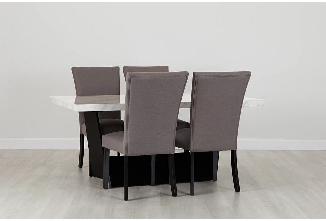 Auburn White Rect Table & 4 Dark Gray Upholstered Chairs