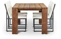 Linear Dark Gray White 70" Teak Table & 4 Cushioned Side Chairs