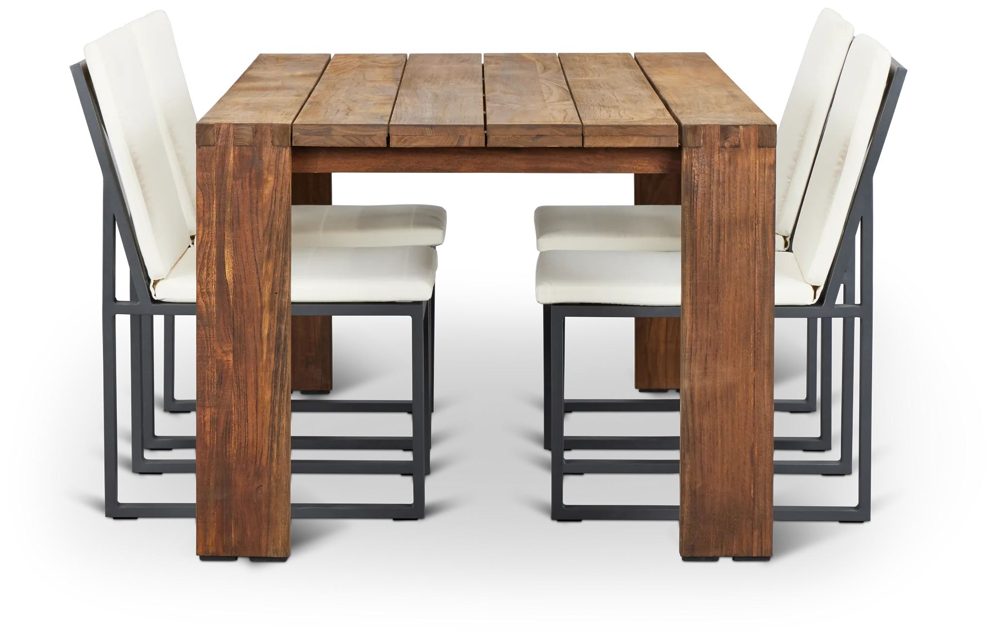 Linear Dark Gray White 70" Teak Table & 4 Cushioned Side Chairs