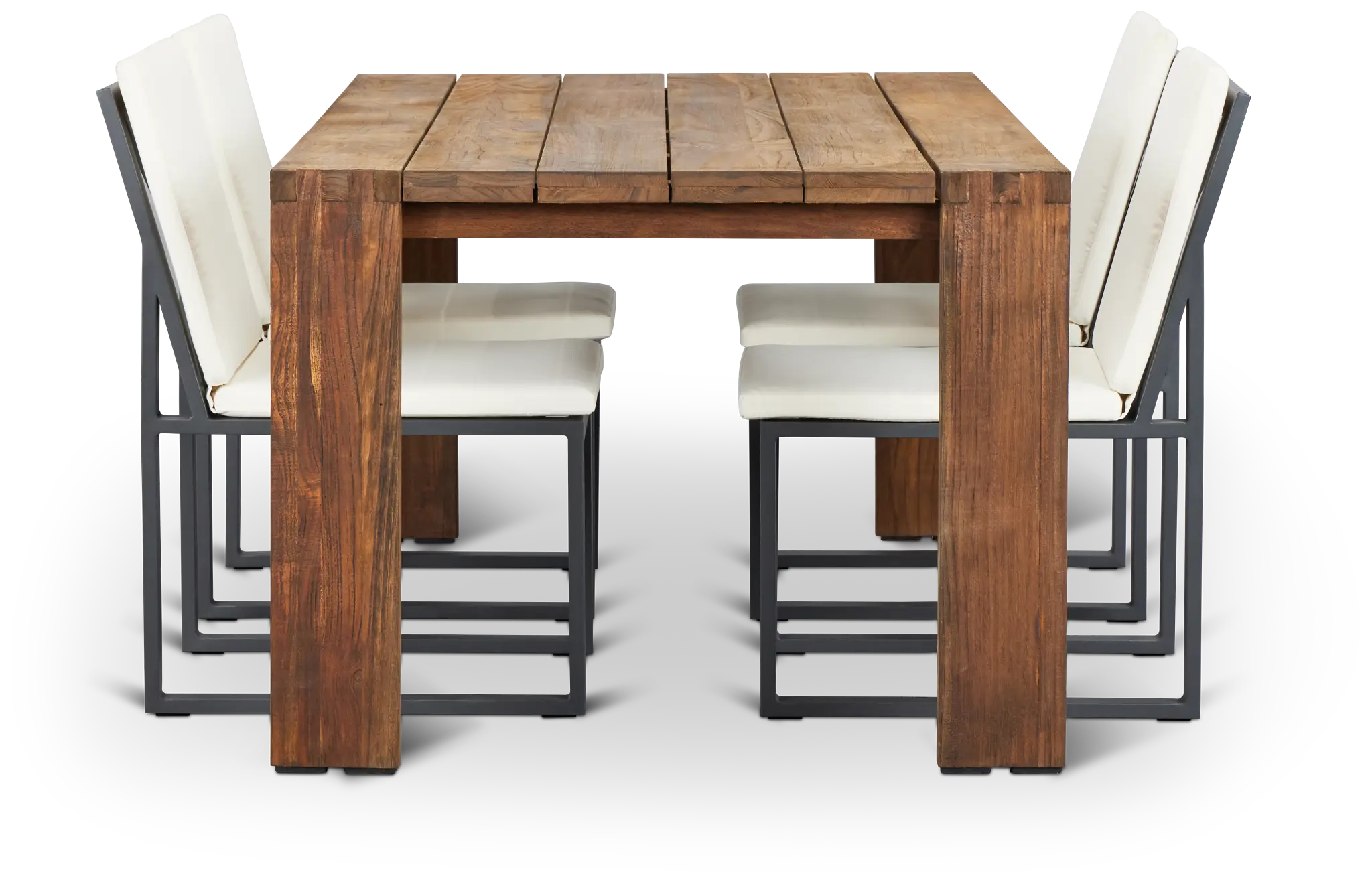 Linear Dark Gray White 70" Teak Table & 4 Cushioned Side Chairs Linear Dark Gray White 70" Teak Table & 4 Cushioned Side Chairs