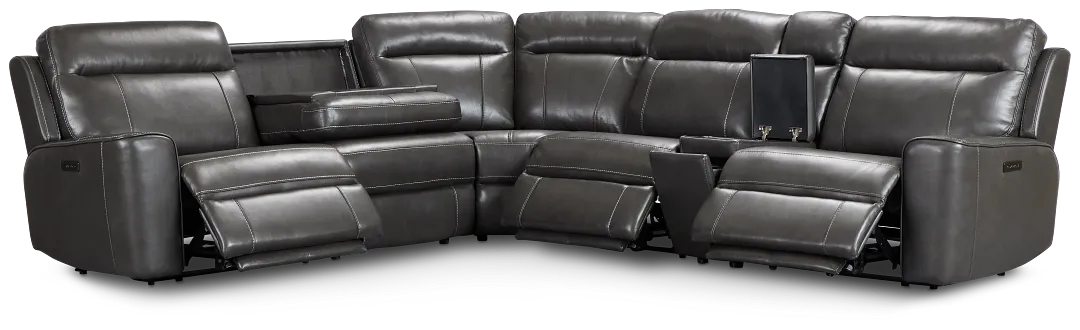 Benji Dark Gray Lthr/vinyl Medium Triple Power 2-arm Sectional