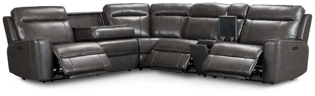 Benji Dark Gray Lthr/vinyl Medium Triple Power 2-arm Sectional Benji Dark Gray Lthr/vinyl Medium Triple Power 2-arm Sectional