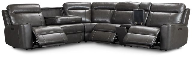 Benji Dark Gray Lthr/vinyl Medium Triple Power 2-arm Sectional