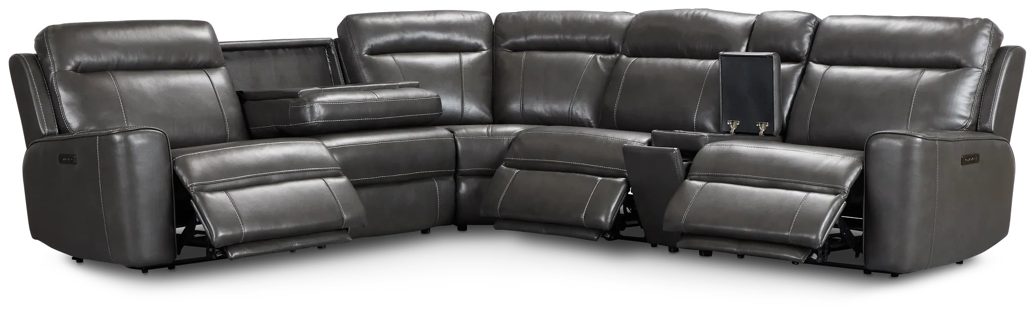 Benji Dark Gray Lthr/vinyl Medium Triple Power 2-arm Sectional