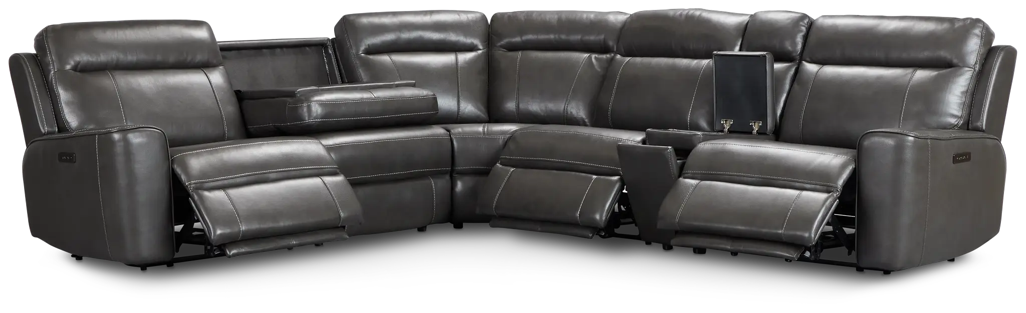 Benji Dark Gray Lthr/vinyl Medium Triple Power 2-arm Sectional Benji Dark Gray Lthr/vinyl Medium Triple Power 2-arm Sectional