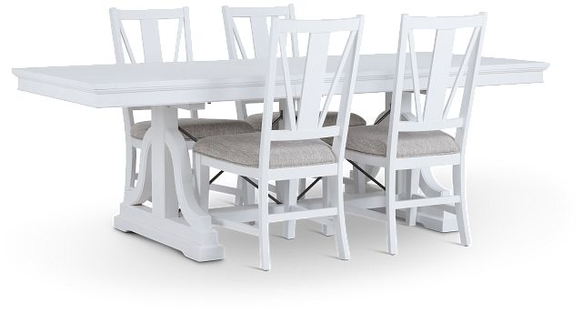 Heron Cove White Trestle Rectangular Table & 4 Wood Chairs