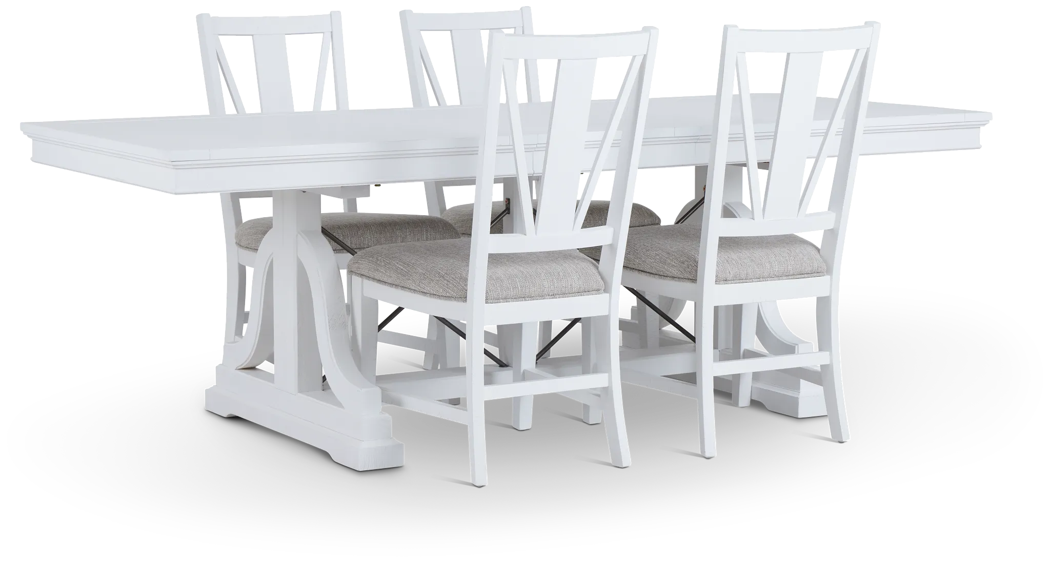 Heron Cove White Trestle Rectangular Table & 4 Wood Chairs