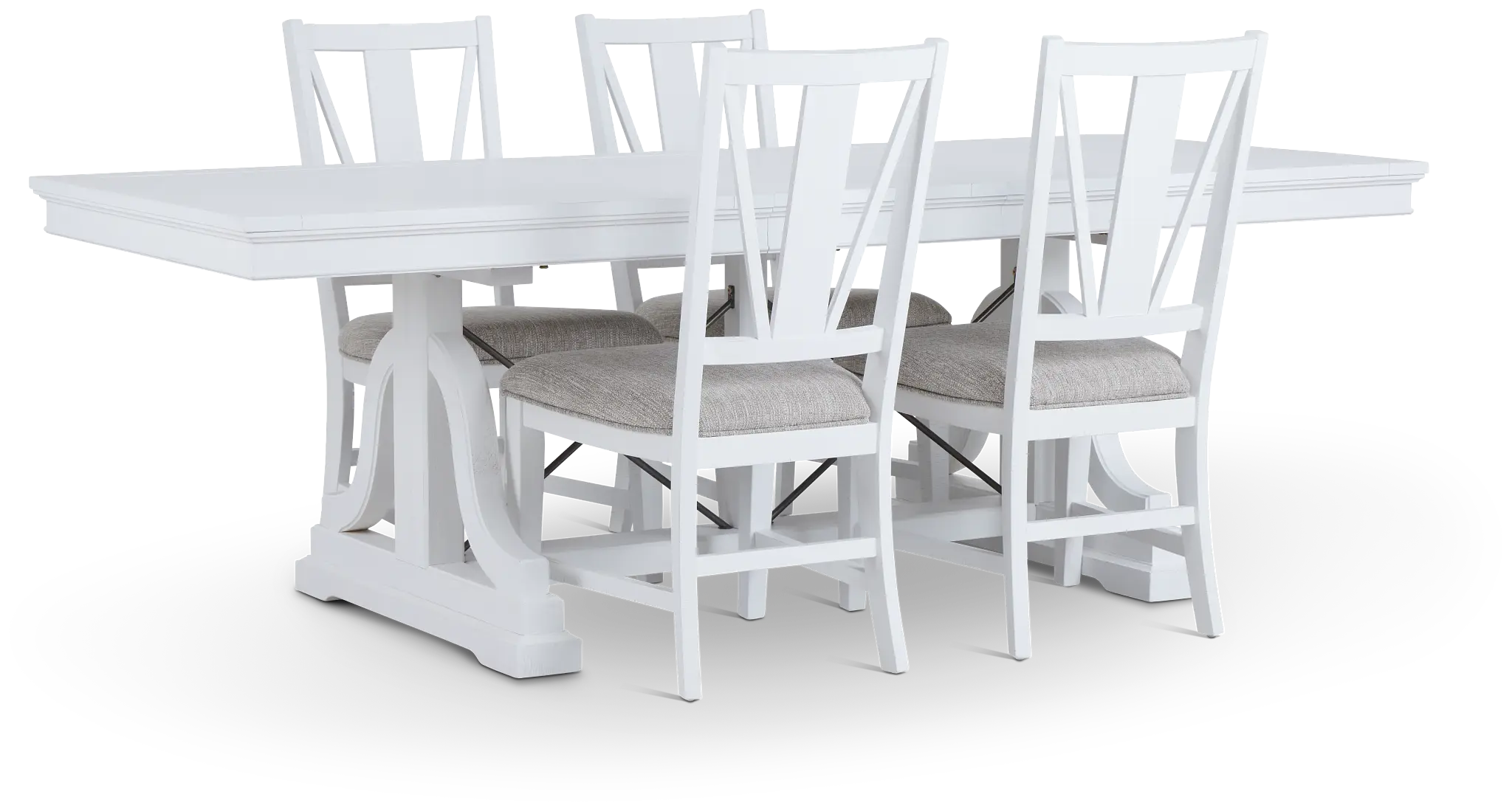 Heron Cove White Trestle Rectangular Table & 4 Wood Chairs Heron Cove White Trestle Rectangular Table & 4 Wood Chairs