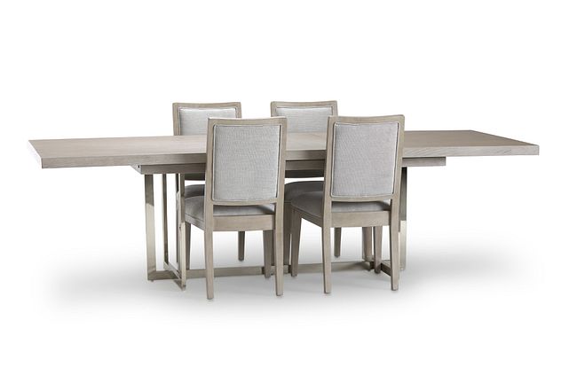 Tribeca Light Tone Trestle Table & 4 Wood Chairs