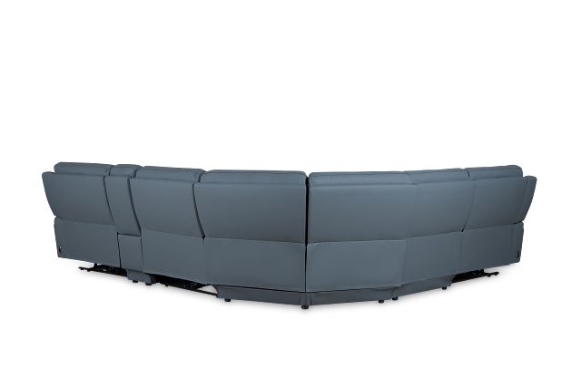 Summit Blue Lthr/vinyl Medium Triple Power 2-arm Sectional