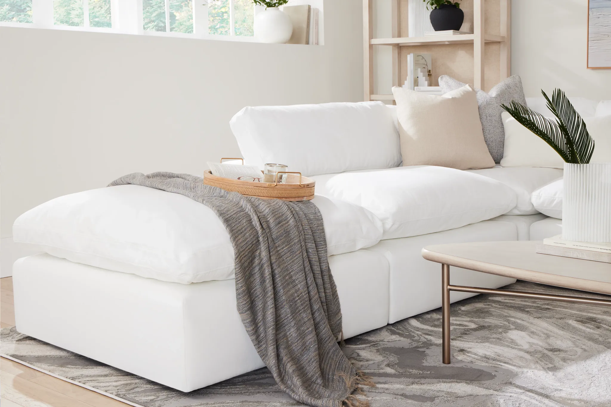 Grant White Fabric 5pc Bumper Sectional