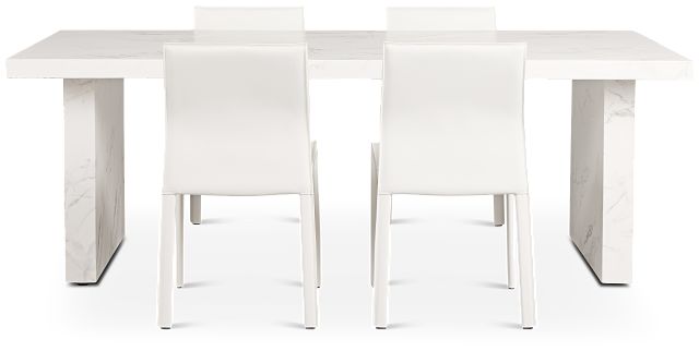 Viscaya White Rect Table & 4 White Upholstered Chairs