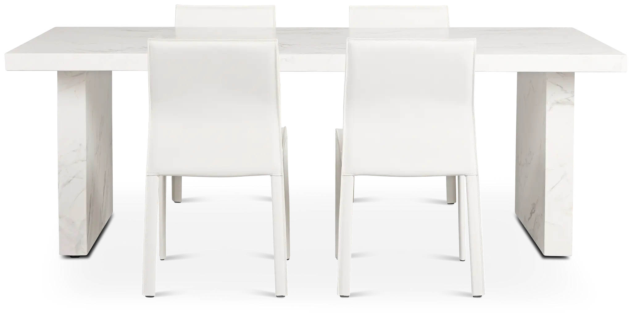 Viscaya White Rect Table & 4 White Upholstered Chairs Viscaya White Rect Table & 4 White Upholstered Chairs