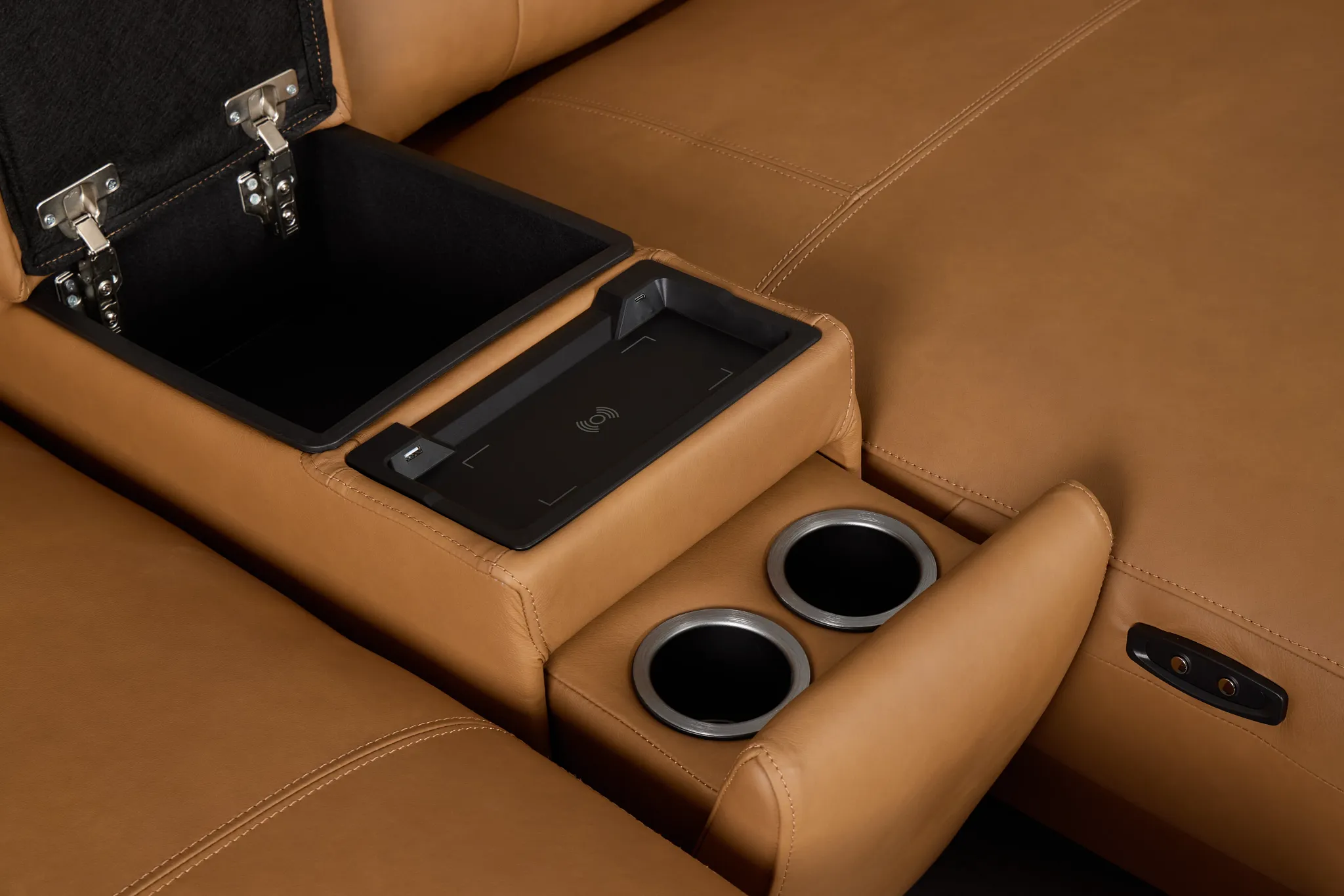 Rudy Brown Lthr/vinyl Large Dual Power Right Extension Chaise Sectional