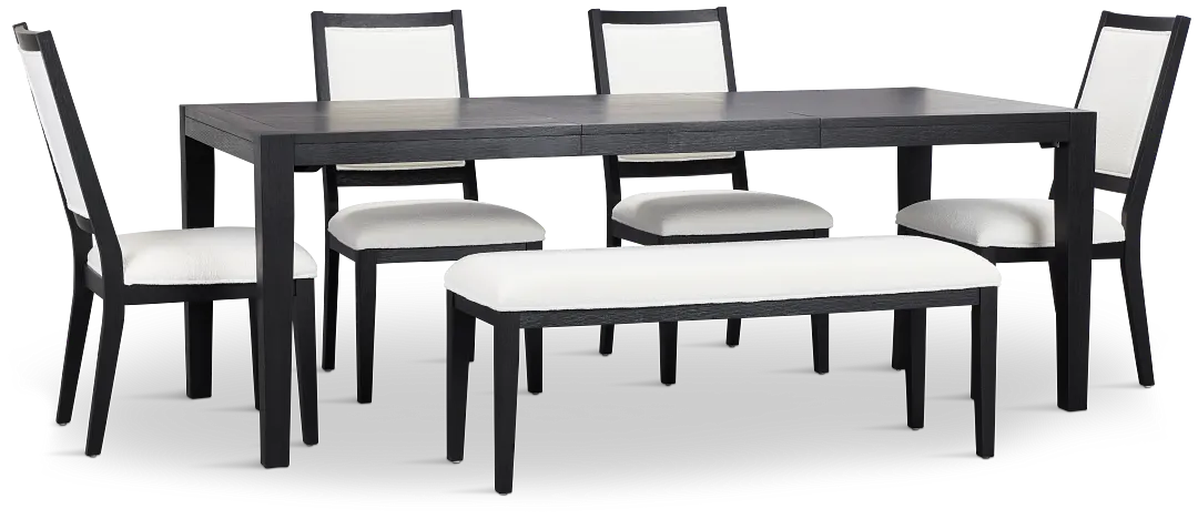 Alden Black Rect Table, 4 Chairs & Bench