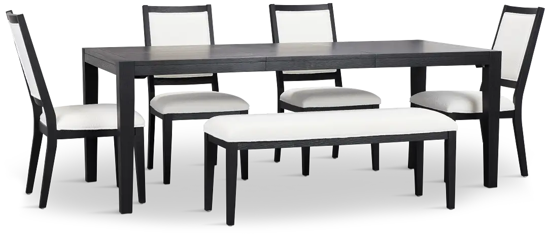 Alden Black Rect Table, 4 Chairs & Bench Alden Black Rect Table, 4 Chairs & Bench