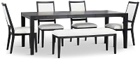 Alden Black Rect Table, 4 Chairs & Bench