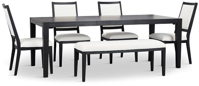 Alden Black Rect Table, 4 Chairs & Bench