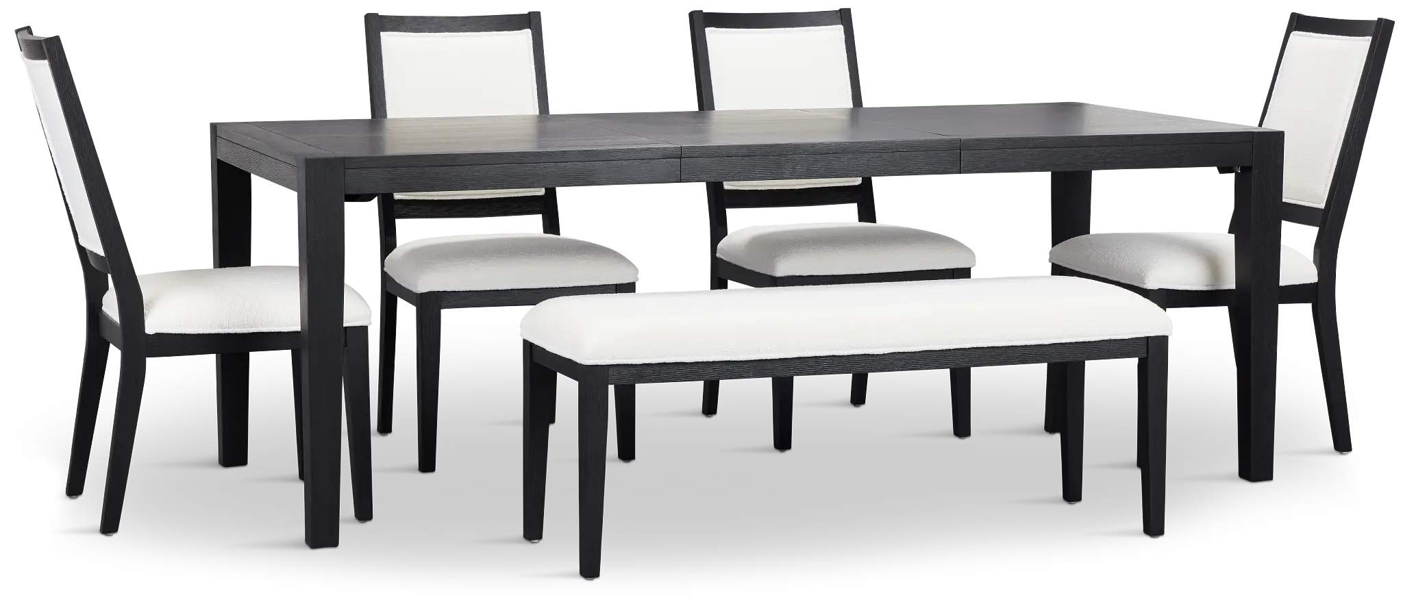 Alden Black Rect Table, 4 Chairs & Bench Alden Black Rect Table, 4 Chairs & Bench